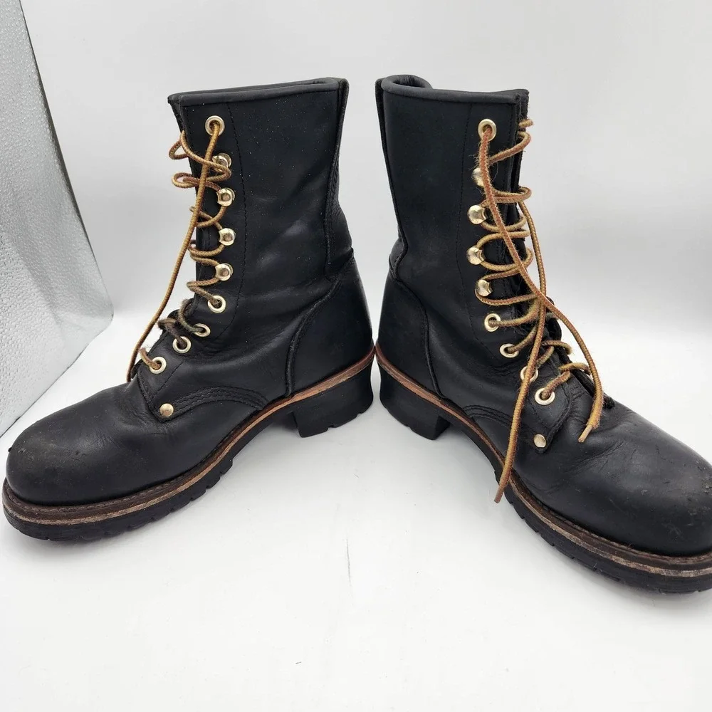 Georgia‎ Boot Mens US 6 Black Leather Steel Toe Logger Work Boots